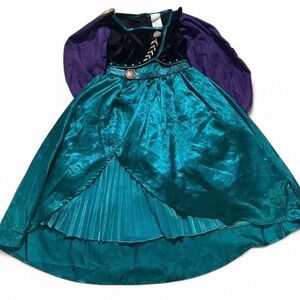 Disney Frozen Anna Dress XS 3T-4T Teal Black Purple Pleated Skirt Removable Cape